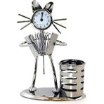 Hediyesahibi Metal Saatli Kalemlik 17x12 Cm Şık Tasarım ile Ofis ve Okul İçin Kullanım
