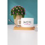 Hedizu Anneler Günü Hediyesi Mom Ahşap Altlıklı Fincan - 1 Adet - 130 ml - Beyaz