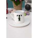 Hedizu Botanik T Harfli Türk Kahvesi Fincanı Beyaz - 1 Adet - 70 ml