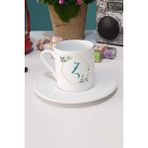 Hedizu Çiçekli Z Harfli Türk Kahvesi Fincanı Beyaz - 1 Adet - 70 ml