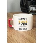 Hedizu Kişiye Özel Best Boss Ever Lüks Fincan Turuncu Patrona Doğum Günü Hediyesi