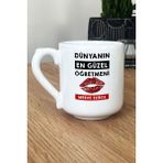 Hedizu Kişiye Özel Dünyanın En Güzel Öğretmeni Kupa Bardak Oval Öğretmenler Günü Hediyesi - Beyaz