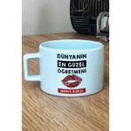 Hedizu Kişiye Özel Dünyanın En Güzel Öğretmeni Pastel Fincan Mavi Öğretmenler Günü Hediyesi