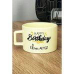 Hedizu Kişiye Özel Happy Birthday Pastel Fincan Sarı Arkadaşa Kardeşe Ablaya Doğum Günü Hediyesi