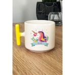 Hedizu Kişiye Özel Unicorn Kupa Bardak T Kulplu Sarı Kız Çocuğa Hediye