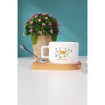Hedizu Mali Müşavire Hediye Ahşap Altlıklı Fincan - 1 Adet - 130 ml - Beyaz