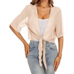 Heersan Kadın Bolero şifon 3/4 kollu zarif kısa hırka, yazlık, hafif, şeffaf, açık blazer ceket, üst giyim, bağlamak için hırka, yaz ceketi, parti ve düğün için, Kayısı, L