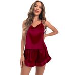 Heersan Saten Pijama Kadın Kısa Pijama Seti Yazlık Seksi Loungewear Ev Kıyafeti Üst Giyim Spagetti Askılı ve Şortlu Gecelik Seti İki Parçalı Sabahlık, S-XXL, Claret, XL