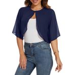 Heersan Şifon Bolero Kadın Bayramlık Kısa Hafif Zarif Bolero Ceket 3/4 Kollu Örgü Ceket Hırka Kadın Omuz Ceketi Tatil ve Günlük Kullanım için, Mavi (Marineblau), XL Kısa