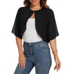 Heersan Şifon Bolero Kadın Bayramlık Kısa Hafif Zarif Bolero Ceket 3/4 Kollu Örgü Ceket Hırka Kadın Omuz Ceketi Tatil ve Günlük Kullanım için, Siyah, S Kısa