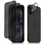 HeeYeal [2 + 2 adet Privacy koruyucu folyo + iPhone 16 Plus 5G için kamera koruması, zırh koruma camı casus önleyici folyo, 9H sertlikte gözetleme önleyici ekran koruyucu folyo, iPhone 16 Plus 5G için