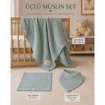 Heianmono 2 Katlı Mint Yeşili 3' Lü Set (100X120 Battaniye & 30X30 Ağız Mendili & Üçgen Önlük) - 100 x 120