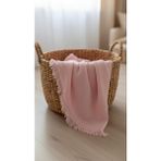 Heianmono 4 Katlı Pembe Rengi %100 Pamuk Müslin Saçaklı Bebek Battaniye (100X120 Cm) (250 Gram)