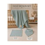 Heianmono Kids 2 Katlı Mint Yeşili 3' lü Set (100x120 Battaniye & 30x30 Ağız Mendili & Üçgen Önlük)