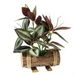 HEIBTENY Gerçekçi yapay saksı çiçeği, ahşap kasede yeşil bonsai bitkisi, evin dekorasyonu için (B)