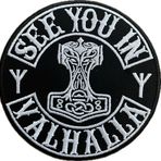 Heidenklamotten See you in Valhalla - Thorhammer yaması, dikmek/ütülemek için işlemeli paganlık yaması | Viking Runen Mjölnir Thor'un çekici