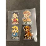 Heidi 4 Adet Su Geçirmez Etiket Baskı (Heidi, Peter, Clara, Josef)