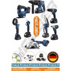 Heilber Alman 4 Akü 2 Şarj Cihazı V598 Profesyonel 8 Makine Kombo Set , Mavi Çanta