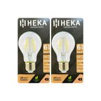 Heka LED Ampul, 6W (51W), 6500K Beyaz Işık, E27 Duy, Şeffaf, 2 Adet