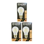 Heka LED Ampul, 6W (51W), 6500K Beyaz Işık, E27 Duy, Şeffaf, 3 Adet