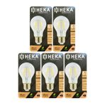 Heka LED Ampul, 6W (51W), 6500K Beyaz Işık, E27 Duy, Şeffaf, 5 Adet