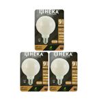 Heka LED Ampul, 9W (67W), 3000K Sarı Işık, E27 Duy, G125 Glop, 3 Adet