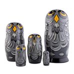 Heka Naturals Matruşka Bebekleri, 5 Geleneksel Matruşka | Babushka ahşap bebekler, Rusya'da el yapımı (baykuşlar, 5 adet, 18 cm)