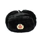 Heka Naturals Ushanka Rus askeri şapkası, kulak kapaklı ve çıkarılabilir Sovyet rozetli, kışlık kürk şapka, Trapper kayak beresi, harika SSCB hediye çapı, Siyah, 60