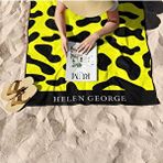 Helen George New Land Leopar Siyah Sarı Oversize Plaj Havlusu