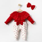 Helena Bandanalı Kırmızı Kız Bebek Tulum Seti - 3 - 6 Ay - Kırmızı - Beyaz
