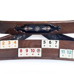 Helena Wood Art Mozaik İşlemeli Masif Ahşap Okey Seti Oval Takımı Koyu Kahve