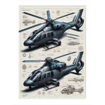 Helikopter Şeması Ve Teknik Çizim Mdf poster