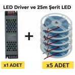 Helios 400W 33A Adaptör + Ookay 2835 5 Rulo İç Mekan Şerit Led (25 Metre) Günışığı 3500K Vitrin