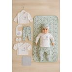 Hello Baby Interlock 10 Lu Yenidoğan Hastane Çıkışı %100 Pamuk - Yeşil - Açık Gri - 0 - 3 Ay