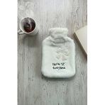 Hello Everyone Yazılı Kurdeleli Beyaz Peluş Sıcak Su Torbası, 1 Litre, Yumuşak Kılıf, Uzun Süre Sıcak Tutan Termal