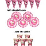 Hello Kitty 8 Kişilik Tabak , Bardak , Flama Bayrak Doğum Günü Set