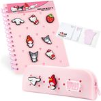 Hello Kitty A5 not defteri, kalem kutusu ve Chibi karakter pimleri, not defteri seti, okul için, çocuklar için hediye