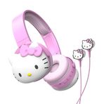 Hello Kitty Kablolu Kulaklıklı 2'si 1 Arada Kablosuz Bluetooth Kulaklık - Katlanabilir, Ayarlanabilir ve Yastıklı Kafa Bandı, Yerleşik Kontroller, Yumuşacık Kulak Bardakları, Aux Kablo Bağlantısı,