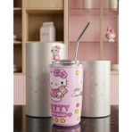 Hello Kitty Karakter Figürlü Isı Muhafazalı Metal Pipetli Çelik Kupa - Pembe