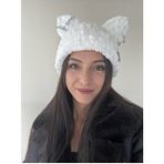 Hello Kitty Kedi Kulaklı Gri El Örgüsü Kışlık Bere Şapka Erkekler İçin Beyaz Renk - Standart