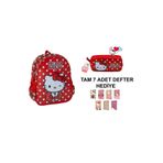 Hello Kitty Kırmızı Çocuk Sırt Çantası, Kalem Kutusu ve 7 Adet Defter Hediye