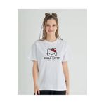Hello Kitty Lisanslı Baskılı Basic Beyaz T-shirt Relaxed Kalıp Bisiklet Yaka 100% Pamuk Roz-26