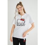 Hello Kitty Lisanslı Baskılı Basic Beyaz T-shirt Relaxed Kalıp Bisiklet Yaka 100% Pamuk Roz-32