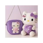 Hello Kitty Mor Peluş Oyuncak 35CM + Deri Çanta – Şık Hediye Seti