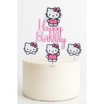 Hello Kitty Temalı Happy Birthday Pasta Üstü Süs Seti - 4 Parça