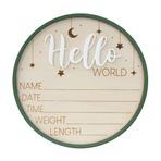 Hello World Ahşap Doğum Duyuru İşareti, 15,7 cm Yuvarlak Kreş Fotoğraf Pervanesi, Bebek Adı Ağırlık Uzunluğu Tarih Saat Plaketi (BB62)