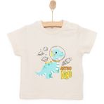 HelloBaby Basic Erkek Astro Dinozor Baskılı T-Shirt Erkek Bebek - Bej - 1 Yaş
