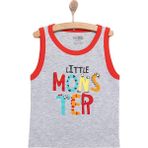 Hellobaby Basic Erkek Canavar Baskılı Atlet Tshirt Erkek Bebek - Gri Melanj - 1 Yaş