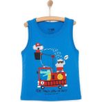 Hellobaby Basic Erkek Hayvan Itfaiye Baskılı Atlet Tshirt Erkek Bebek - Mavi - 1 Yaş