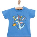 Hellobaby Basic Erkek Süper Dinozor Baskılı T-Shirt Erkek Bebek - Mavi - 6 Ay